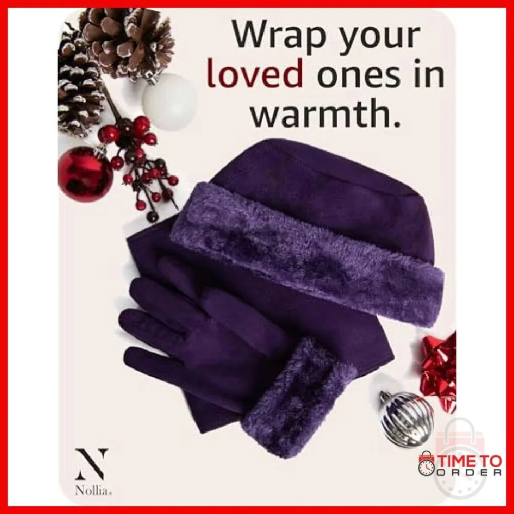 Women's Fleece Winter Hat and Glove Set - Warm Plush Polyester